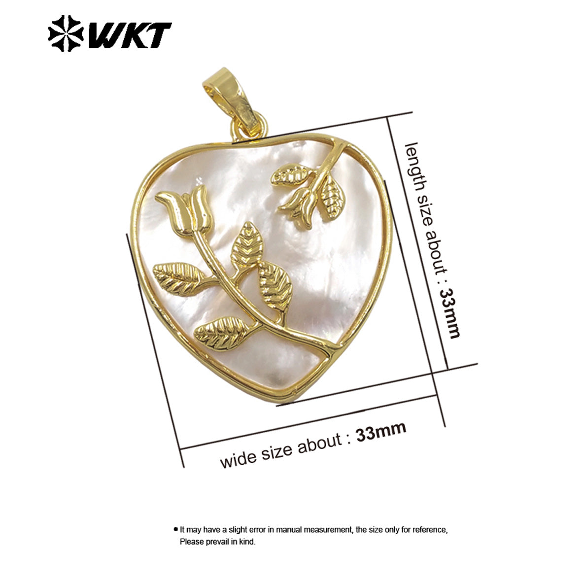 WT-JP516 Delicate White Shell And Gold Plated Leaves Heart Shape Pendant For Female Fashion Jewelry Decorative Findings