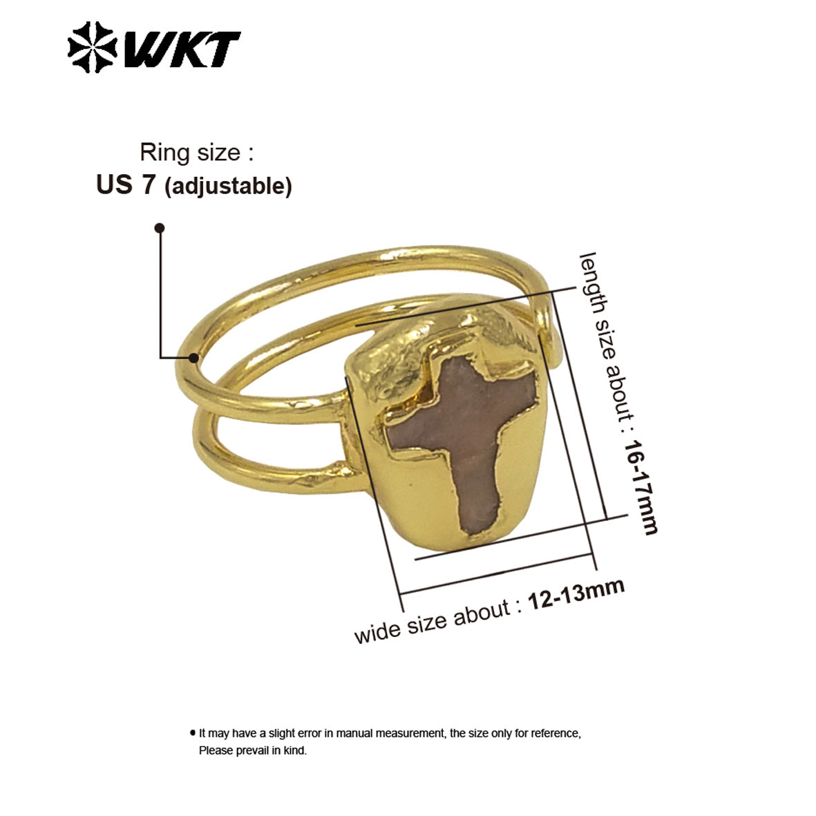 WT-R600 Popular Wonderful 18K Gold Plated Natural Gemstones Cross Shape Adjustable Rings For Lady Daily Wearing Jewelry