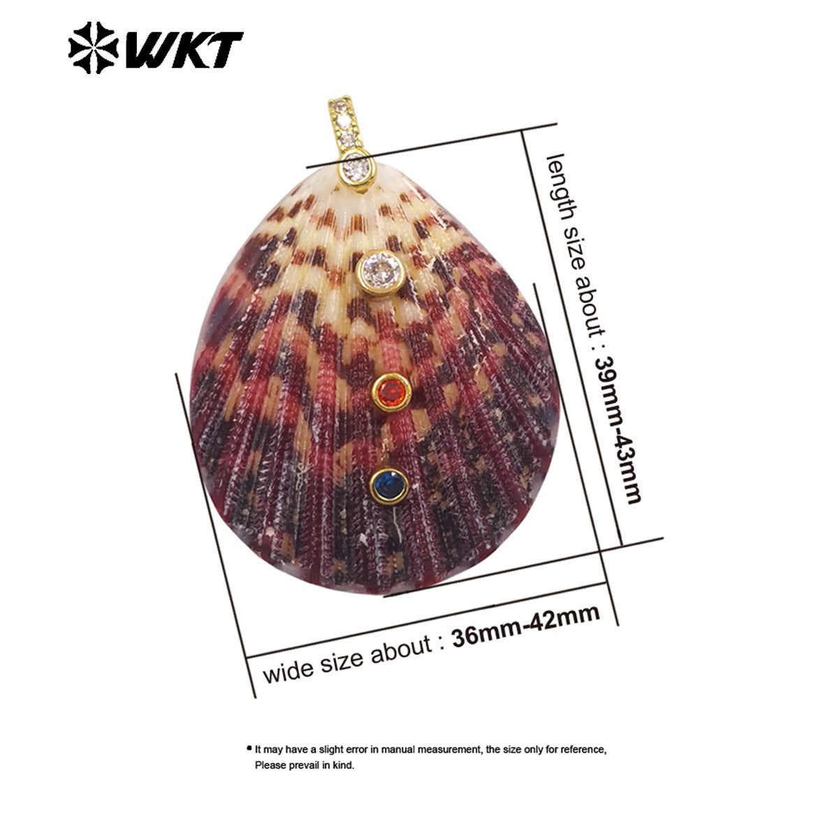 WT-JP527 Good Quality Beautiful Natural Scallop Shell And Colorful Zircon Gold Pendants As Lady Unique Earrings Accessory
