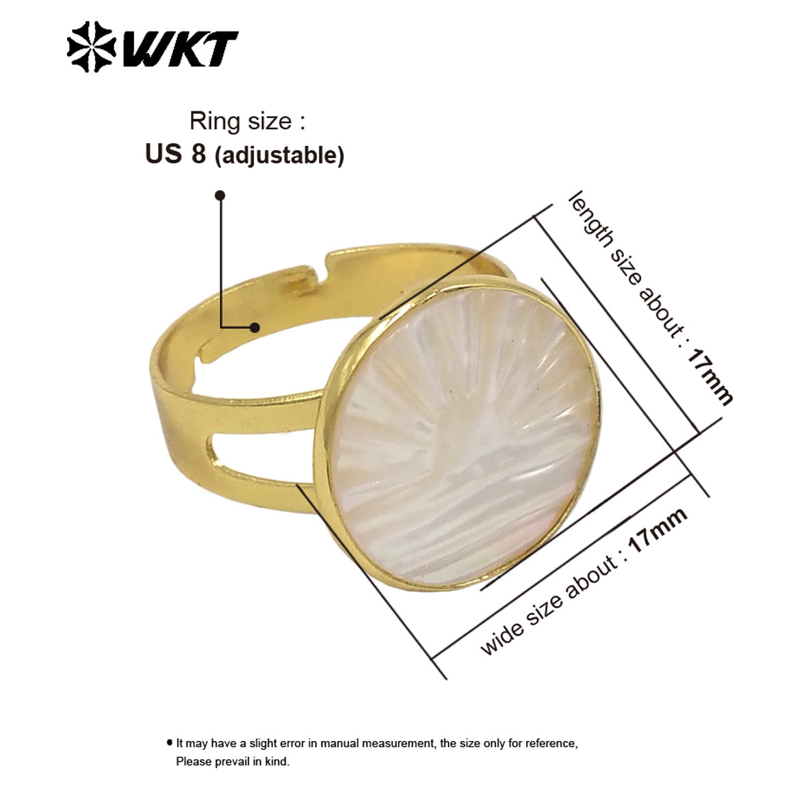 WT-MPR171 Newest Simple Style Wholesale Gold Plated Mother Of Pearl Shell Round Ring For Female Daily Wearing Accessory