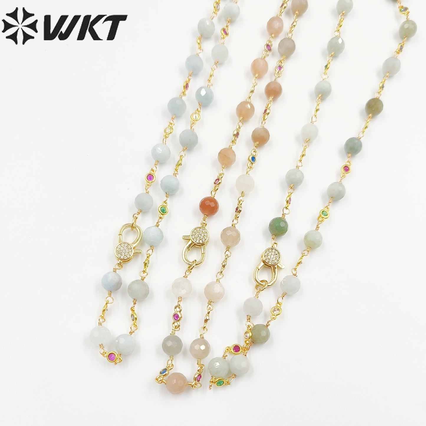 WT-N1432 16+2inch Extend Chain Rosary Gemstone Beads Charm 18k Yellow Gold Beads Necklace Gemstone Statement Necklace