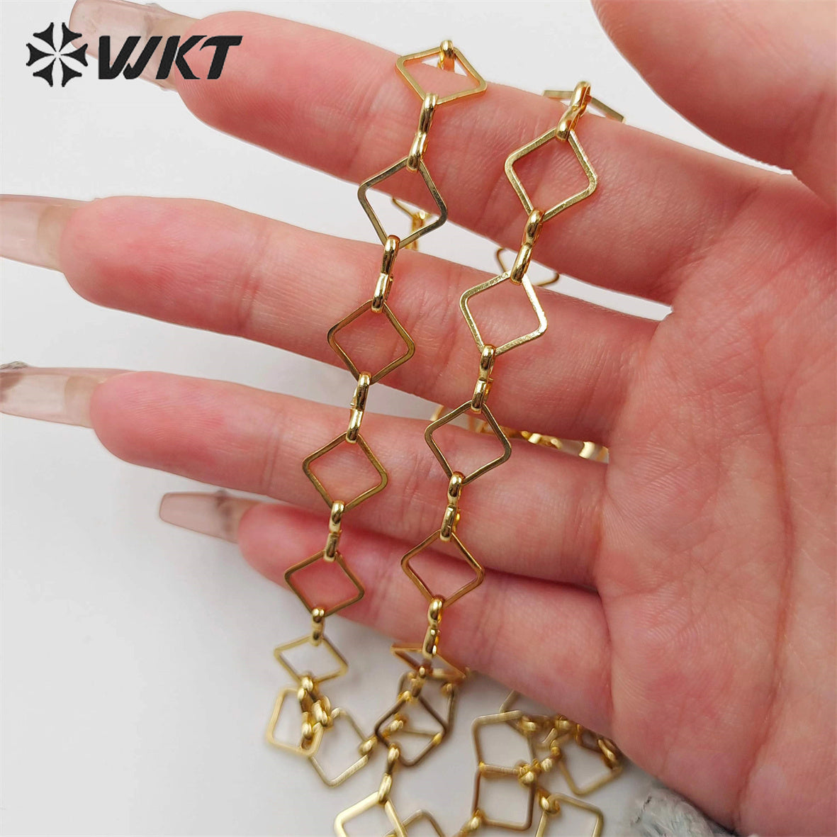 WT-BC191 New 18k Real Gold Plated Resist Tarnishable Brass Chain square Handmade Jewelry Chain in 8mm