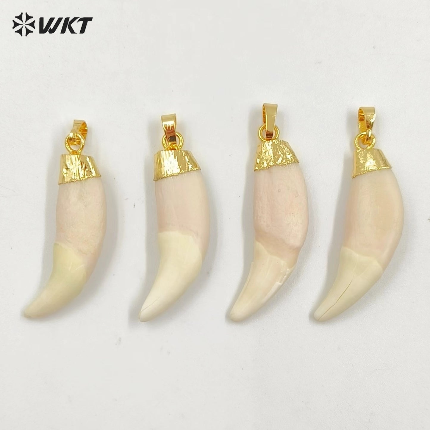 WT-P241 WKT Wholesale Artificial Tooth Pendants with Gold Color Cap Amazing Raw Horn Bone Pendants for Jewelry Making