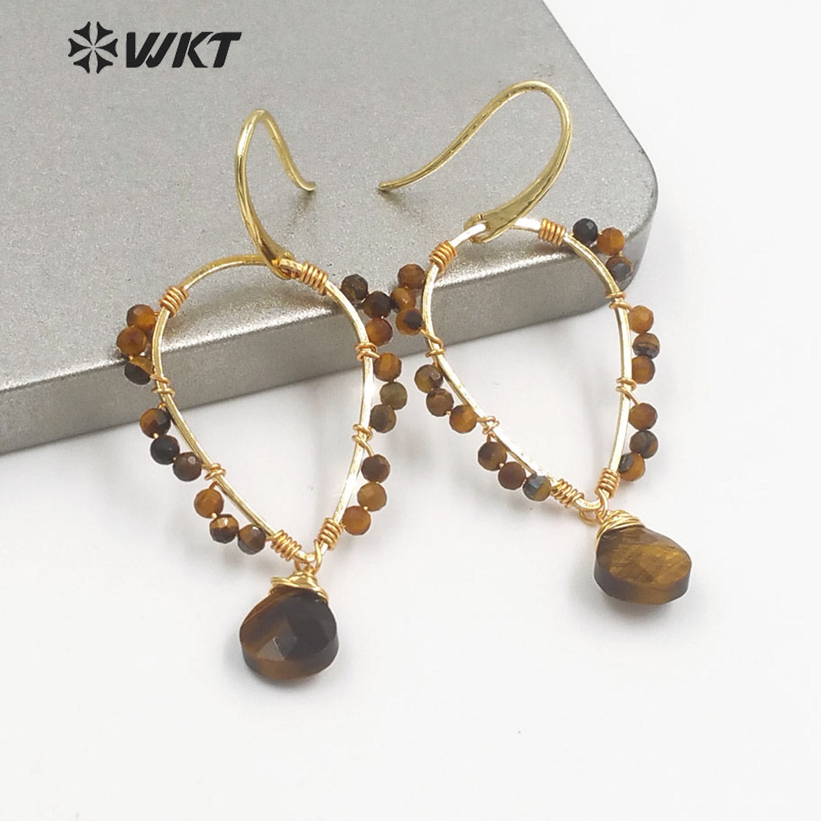 WT-E693 Amazing Wire Wrapped Natural Gemstone Drop Charming Earrings Unique Handmade Tiny Beads Earrings for Friend Gift