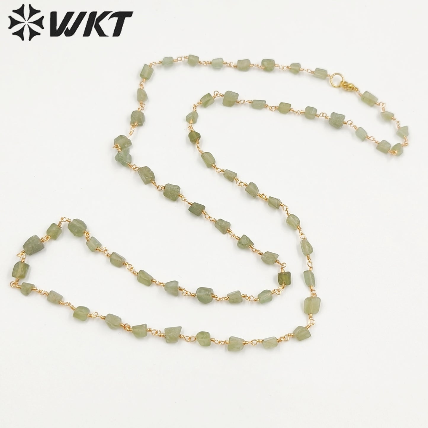 WT-N1433 Handmade Natural Stone Beads Chain 18k Yellow Gold Beads Necklace Gemstone Statement Necklace