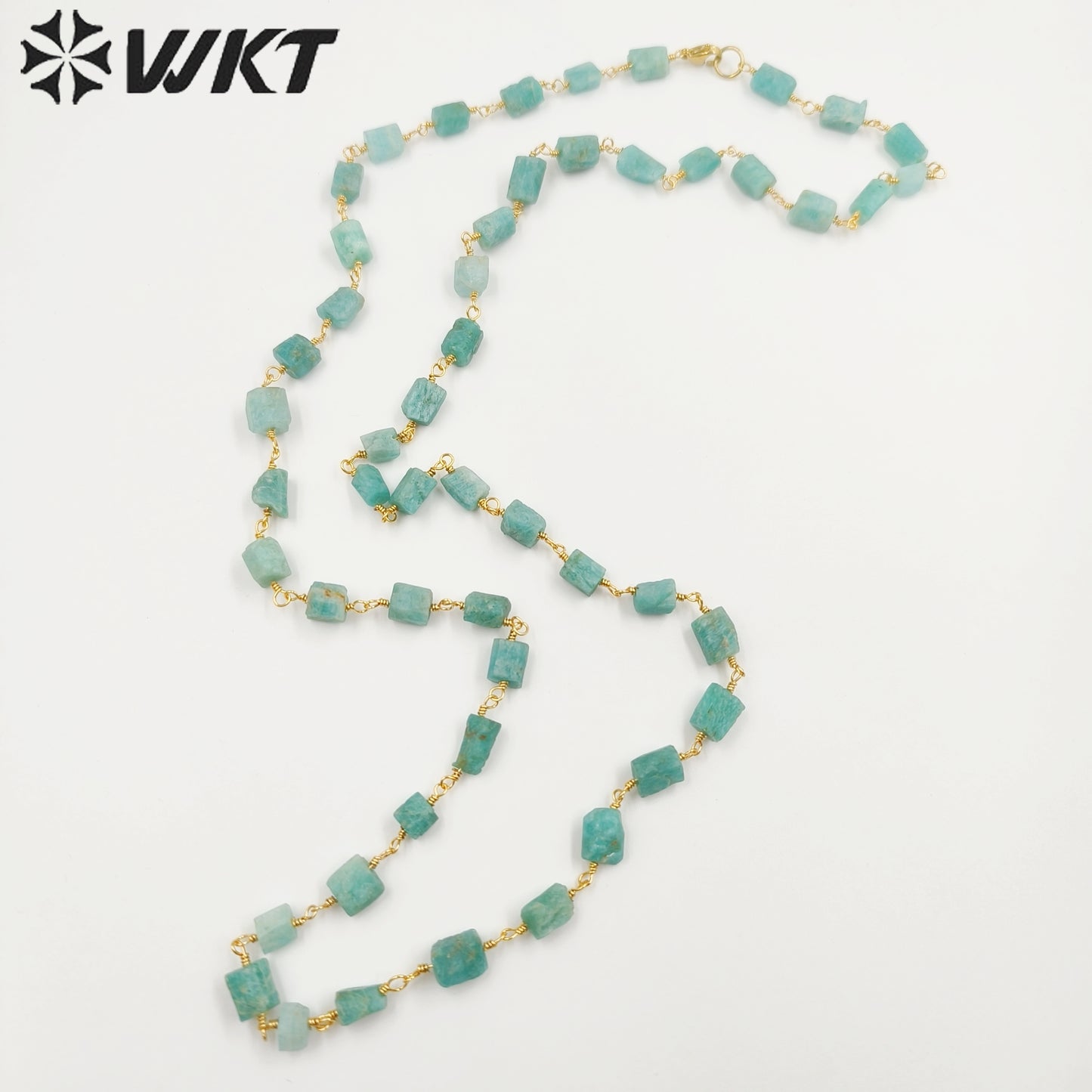 WT-N1433 Handmade Natural Stone Beads Chain 18k Yellow Gold Beads Necklace Gemstone Statement Necklace