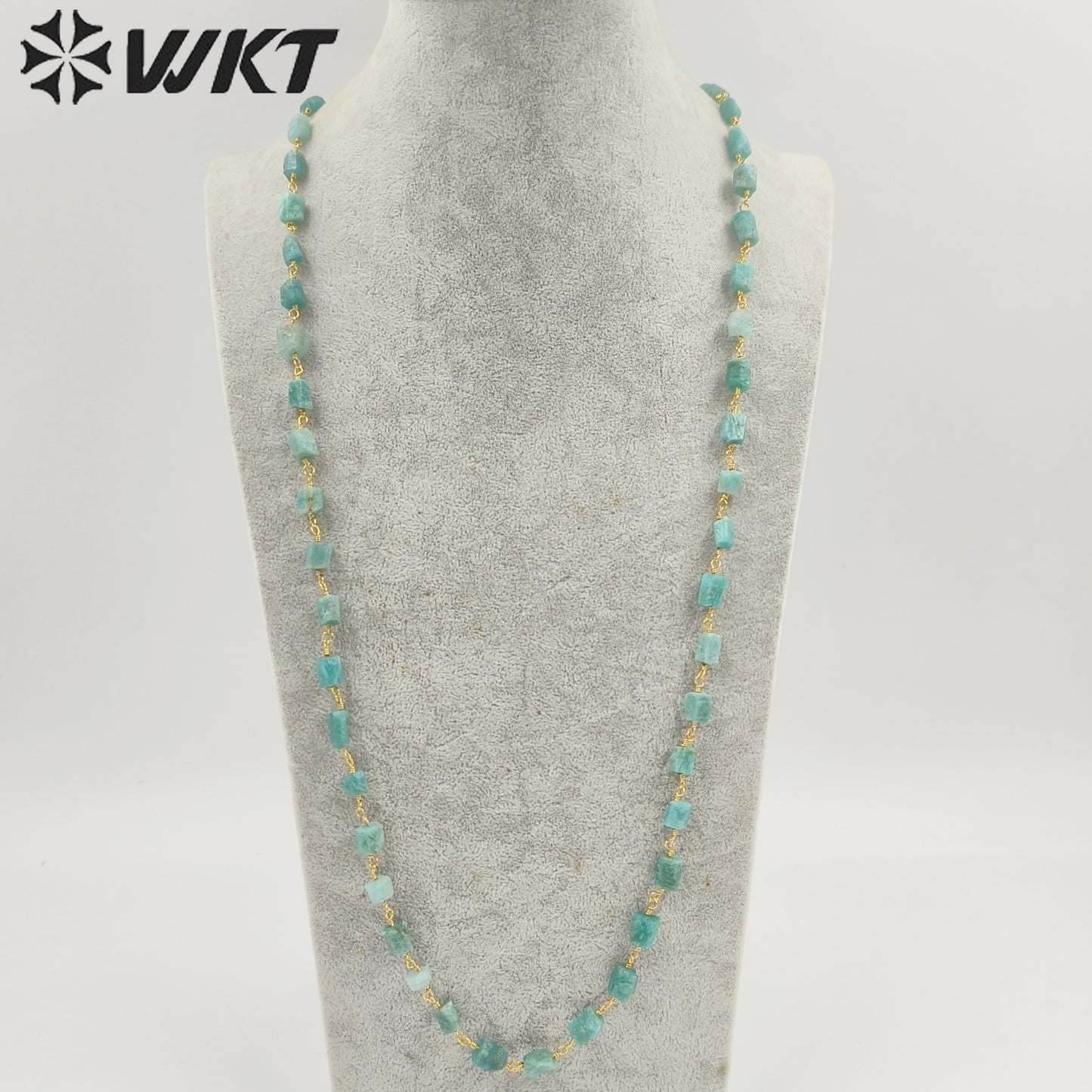 WT-N1433 Handmade Natural Stone Beads Chain 18k Yellow Gold Beads Necklace Gemstone Statement Necklace