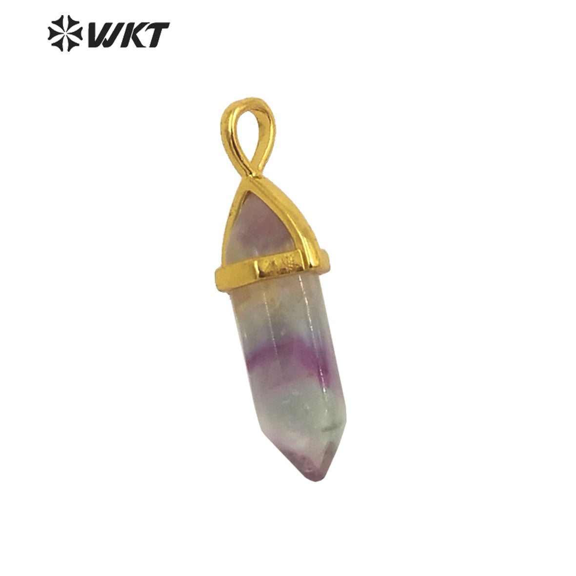 WT-P1864 Trendy Hot Spirit Quartz Double Point Bullet Pendant Gold Cap Natural Gemstone Hexagon Stone Jewelry Pendant