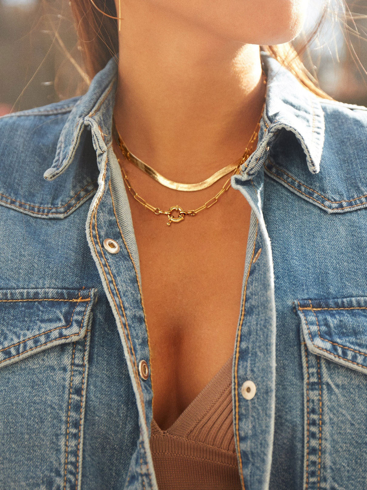 BFN012 Wholesale 18k Real Gold Plated Long Link Chain with Clasp Connectors Handmade Custom Made Size Brass Gold Necklace