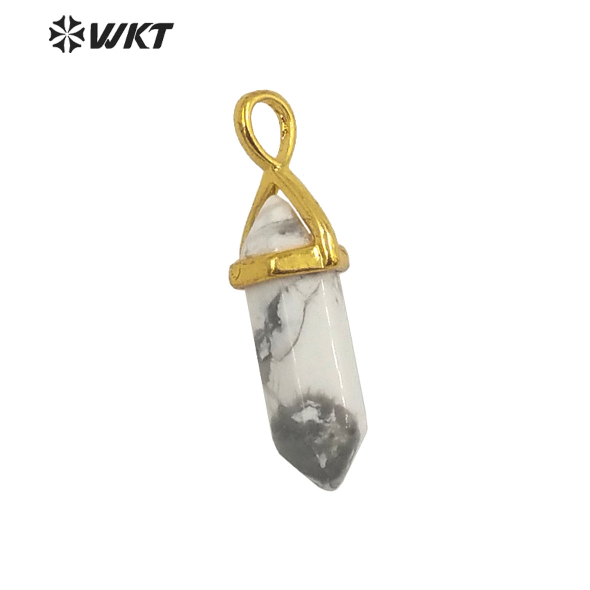 WT-P1864 Trendy Hot Spirit Quartz Double Point Bullet Pendant Gold Cap Natural Gemstone Hexagon Stone Jewelry Pendant