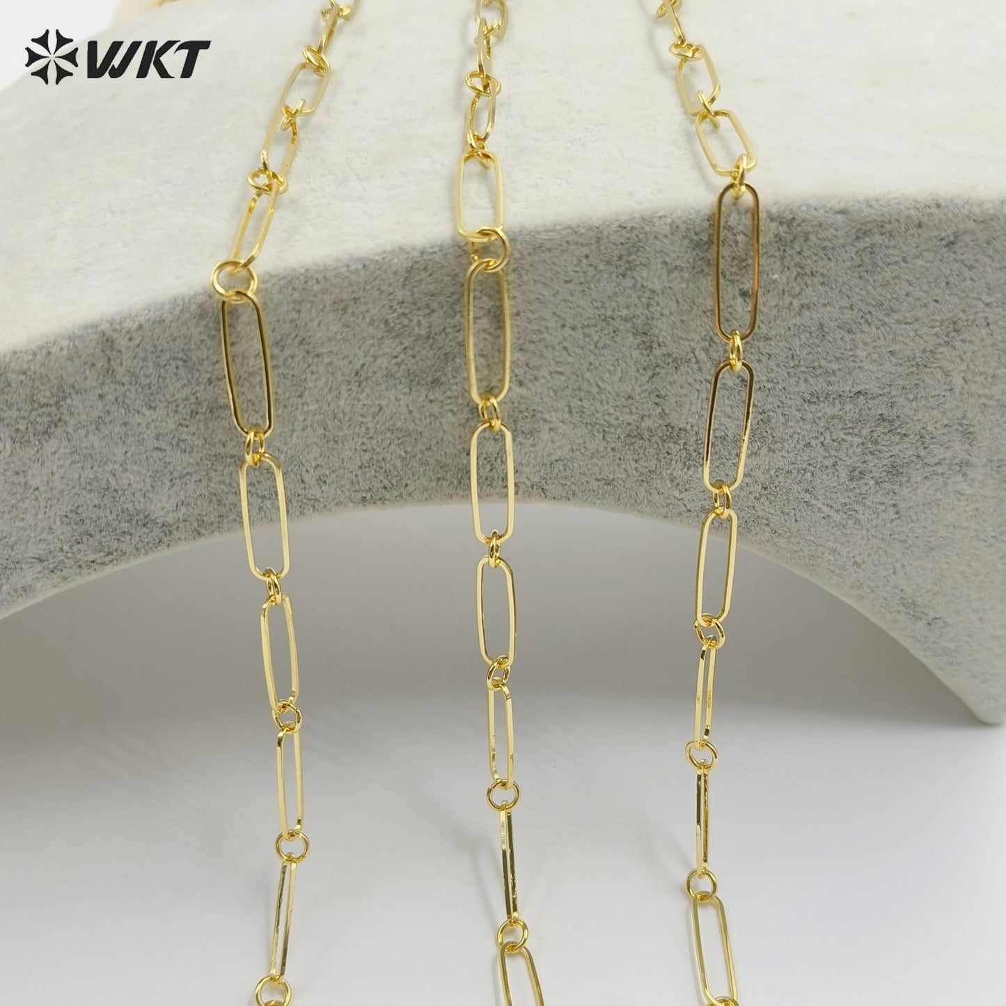 WT-BC230 New Style 18K Real Gold Plated Long Square Connect by Ring Necklace Link Chain for Women Jewelry Design
