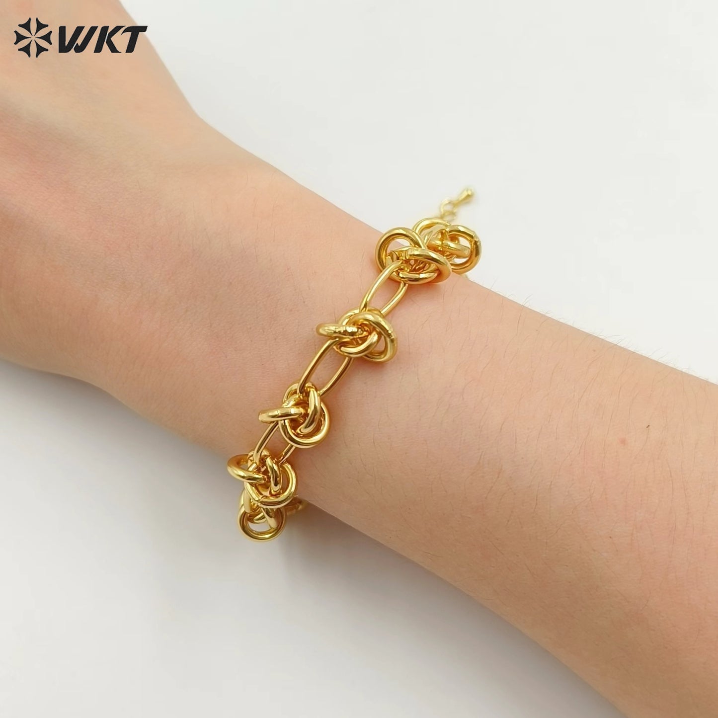 WT-JF338 Supper Hot 18k Real Gold Plated Yellow Brass Big Metal Chain Bracelet Locomotive Style Knotted Chain Women Bracelets