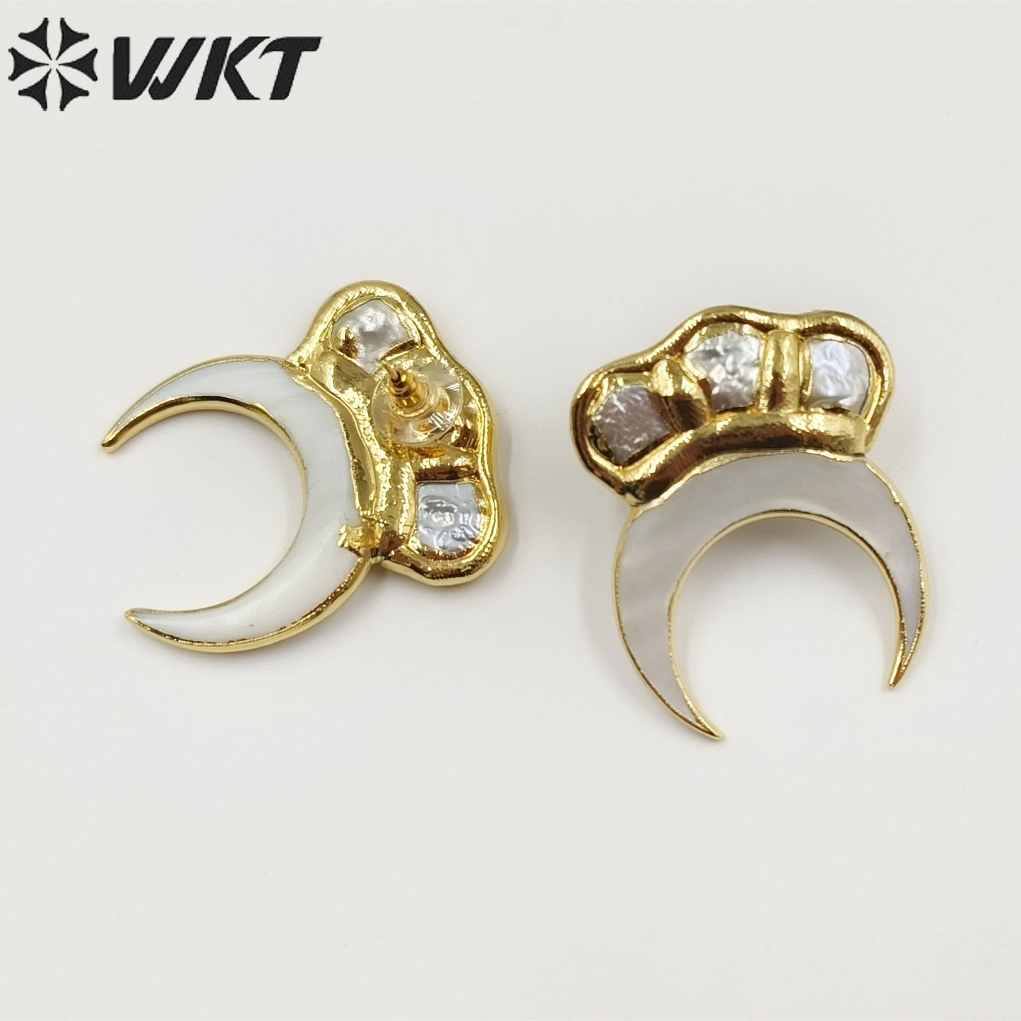 WT-MPE102Latest Style Freshwater Pearl Moon Shell Natural 18k Gold Plated Crown Gift Weeding Romantic Pendant Earrings