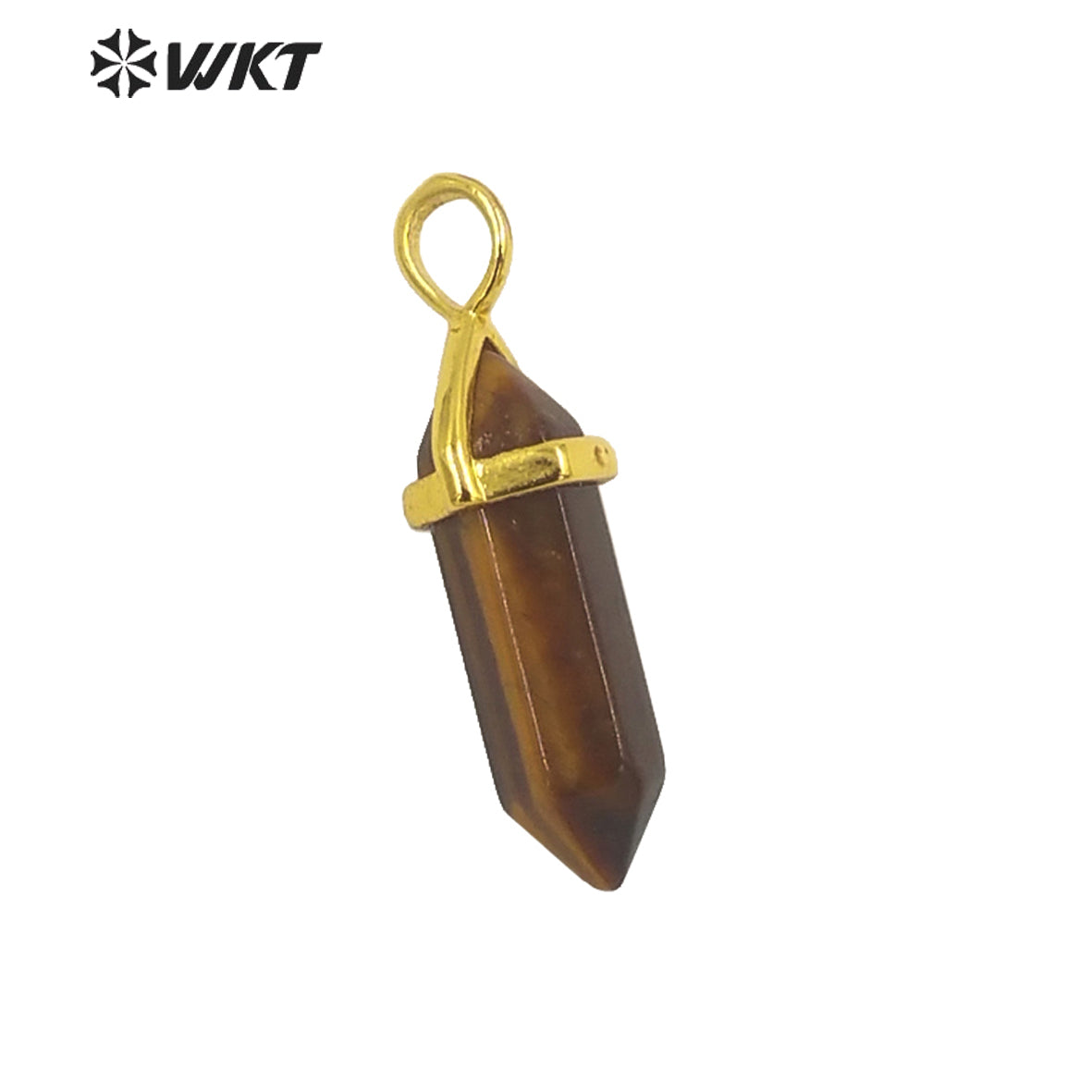 WT-P1864 Trendy Hot Spirit Quartz Double Point Bullet Pendant Gold Cap Natural Gemstone Hexagon Stone Jewelry Pendant