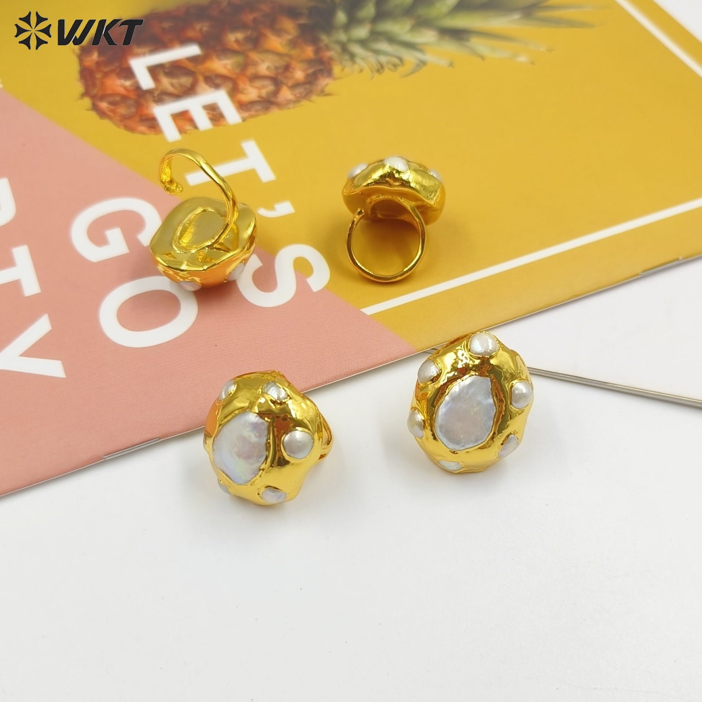 WT-MPR075 Women Natural Freshwater Pearl Teardrop Shape with 18K Real Gold Plated Fashion Wedding Anniversary Ring for Girl