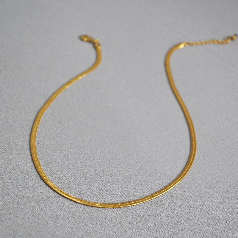 BFN011 Wholesales Fashion Gold Plated Thickness Flat Snake Chain Necklace Fashion Lady Round Brass Chain Choker Necklace