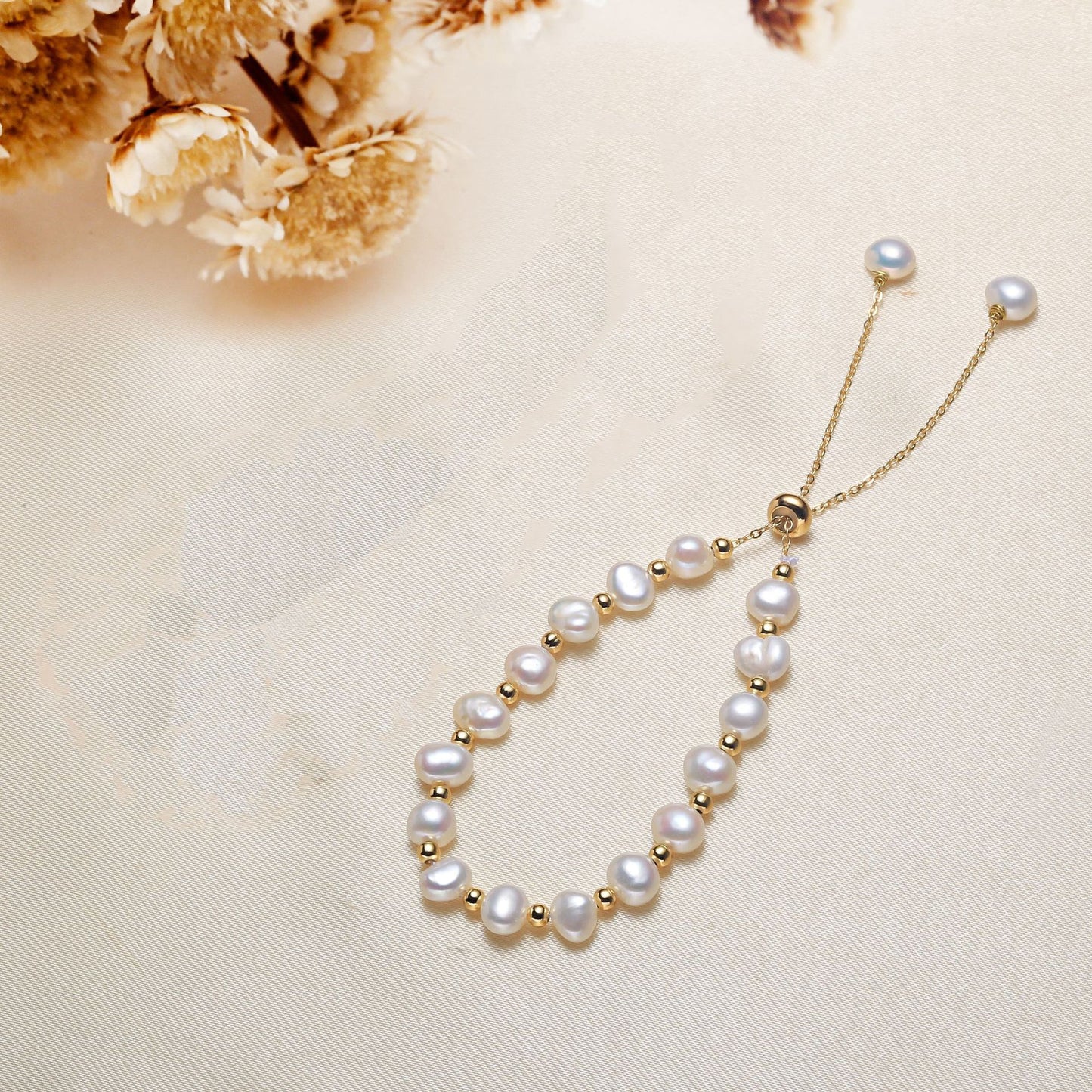 MPB115 Wholesale Fashion Gorgeous Natural Rice Freshwater Pearl Bracelet Women Hand Strand Beads Adjustable Chain Bracelets
