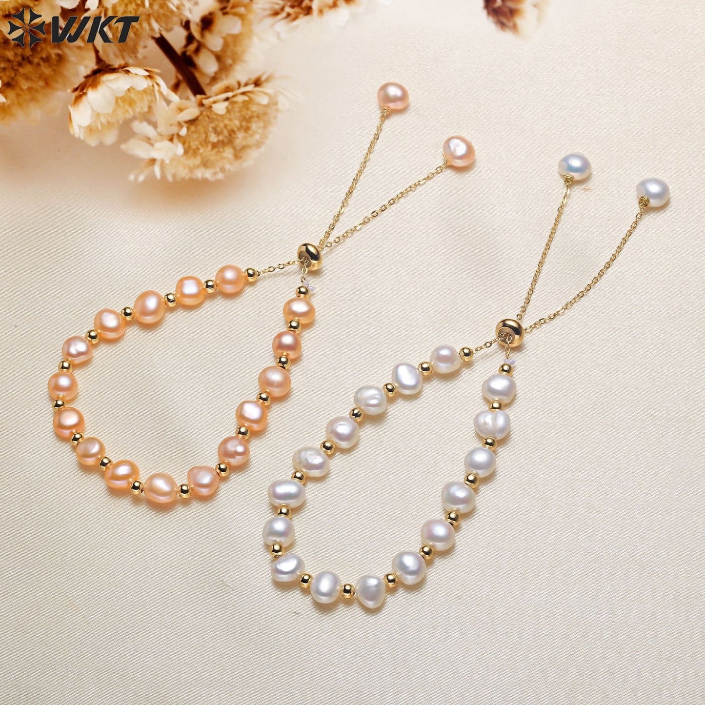 MPB115 Wholesale Fashion Gorgeous Natural Rice Freshwater Pearl Bracelet Women Hand Strand Beads Adjustable Chain Bracelets