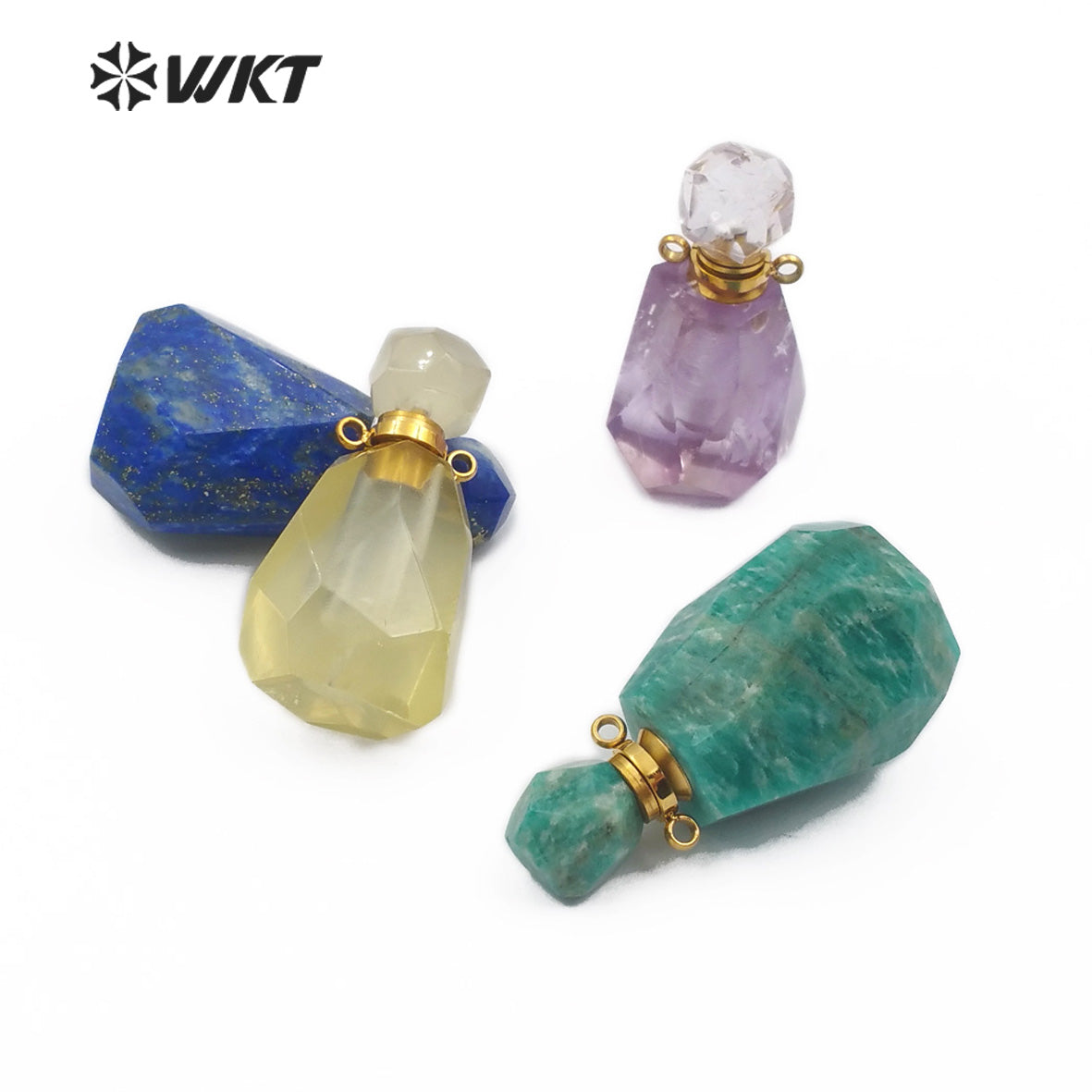 WT-P1487 Perfume Bottle Pendant Crystal Ornaments Crystal Smokey With Silver Electroplated Double Hoops Connector Cute Gift