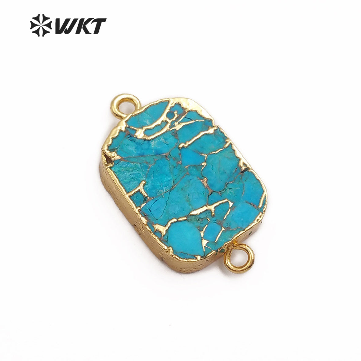WT-C282 Natural Blue Vein Turquoises Pendant Double Hoops Turquoises Stone Connector Gold Pendant for Women Jewelry Making