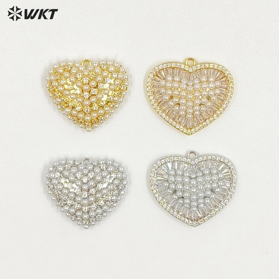 WT-MP315 Beautiful Brass With Artificial Pearl Heart Shape Gold And Silver Colors Pendant Wholesale DIY Necklace Accessories