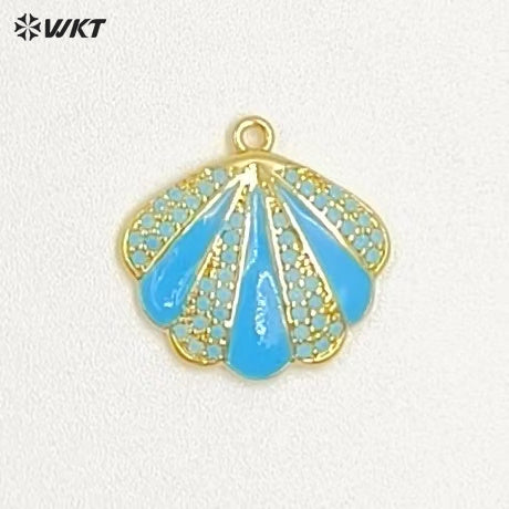 WT-MP311 New Arrival Gold Plated Drop Oil And Zircon Shell Shape Little Charm Pendant For Ladies Jewelry Bracelets Making