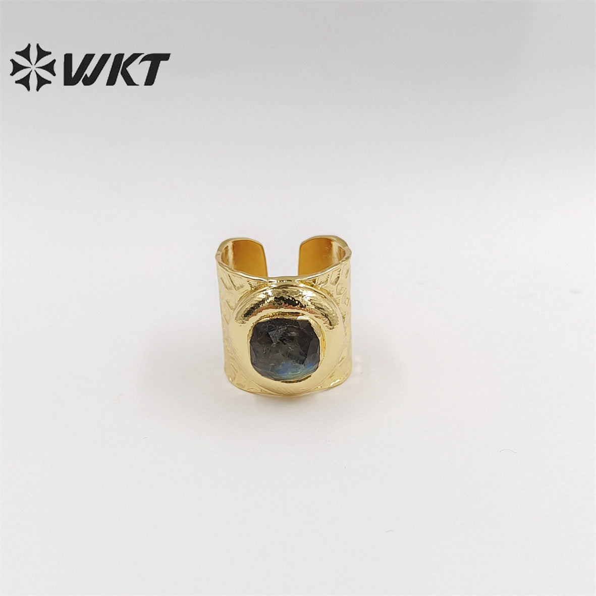 WT-R301 WKT New Design Fashion Gold Bezel 18k Real Gold Plated Natural Gemstone Ring Women Cocktail Finger Birthday Stone Ring