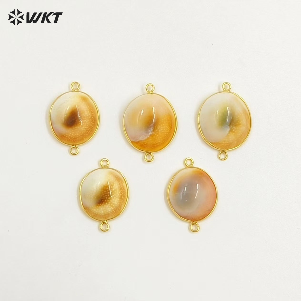 WT-PC012 Newest Unique Design Natural Shell Connector With Double Hoops Gold Plated Round Shape for Bracelet Jewelry Making