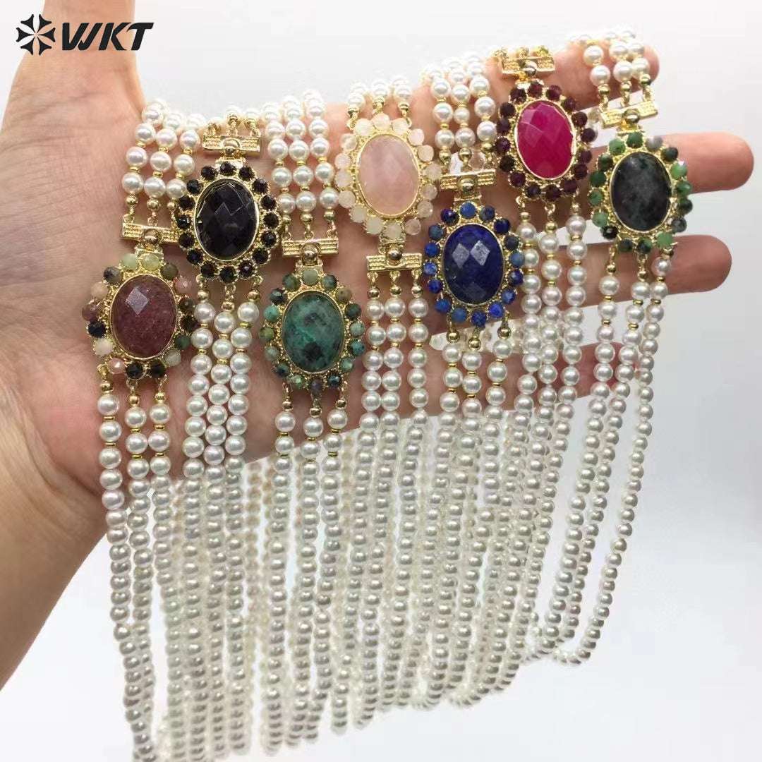 WT-JN280 Elegant Style Beautiful Design Artificial Pearl and Shell and Gemstone Muti Color Lady Necklace Jewelry Fashion