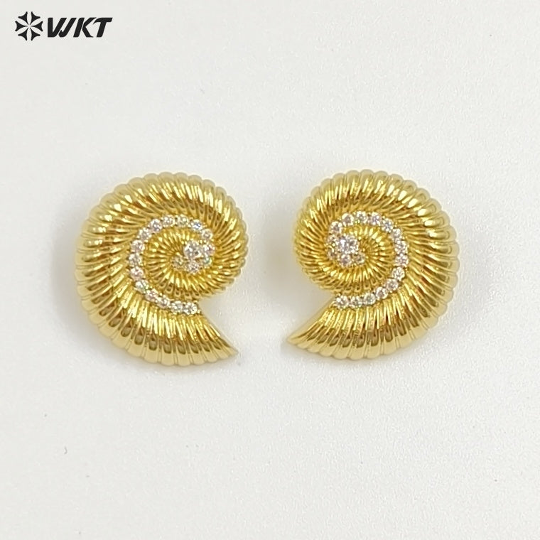 WT-ME128 Wonderful Women Jewelry Yellow Brass With Zircon Conch Shape Gold And Silver Plated Earrings Resist Tarnishable