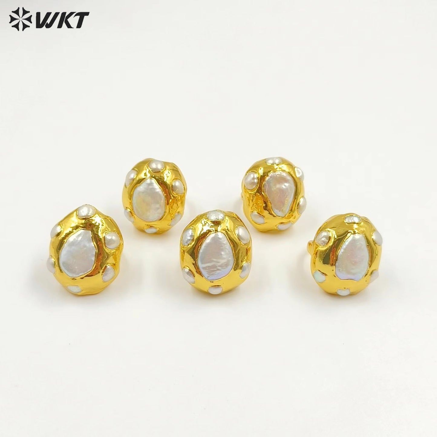 WT-MPR075 Women Natural Freshwater Pearl Teardrop Shape with 18K Real Gold Plated Fashion Wedding Anniversary Ring for Girl