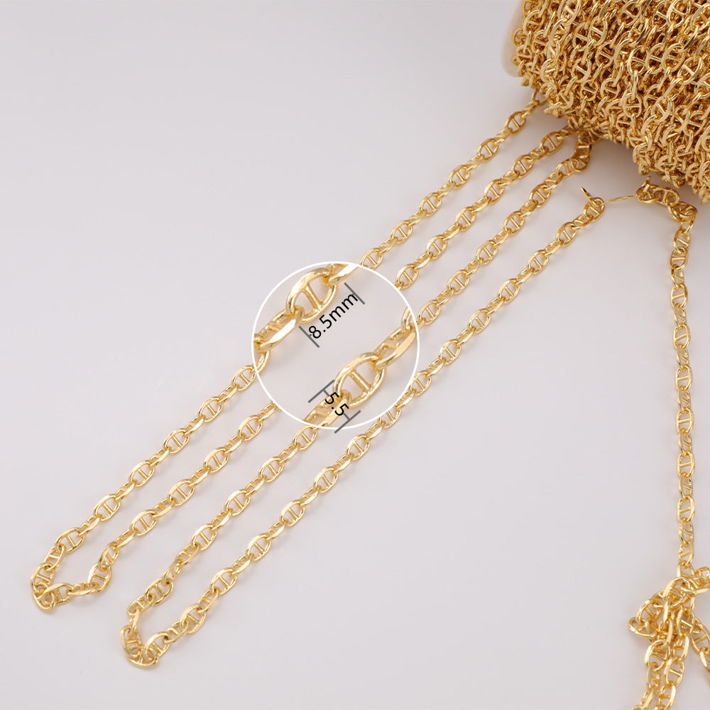 WT-BC203 18K Color Preserving Pig Nose Chain Copper Plated Real Gold Coffee Bean Ring Buckle Chain Bar DIY Necklace Loose