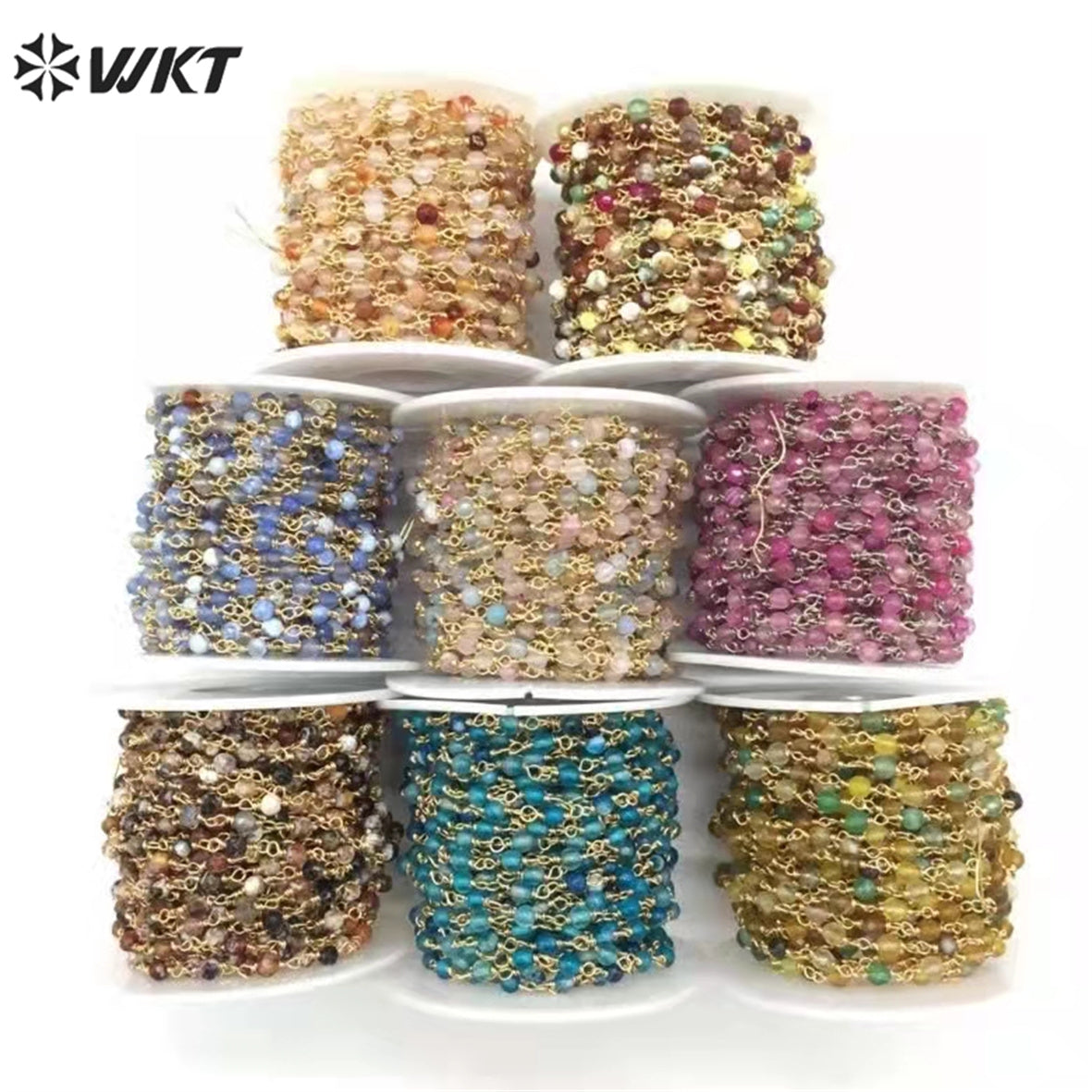 WT-RBC207 Wholesale Fashion Gold Electroplated Colorful Natural Gemstone Beads Chain Handmade Stone Made Rosary Beads Chain