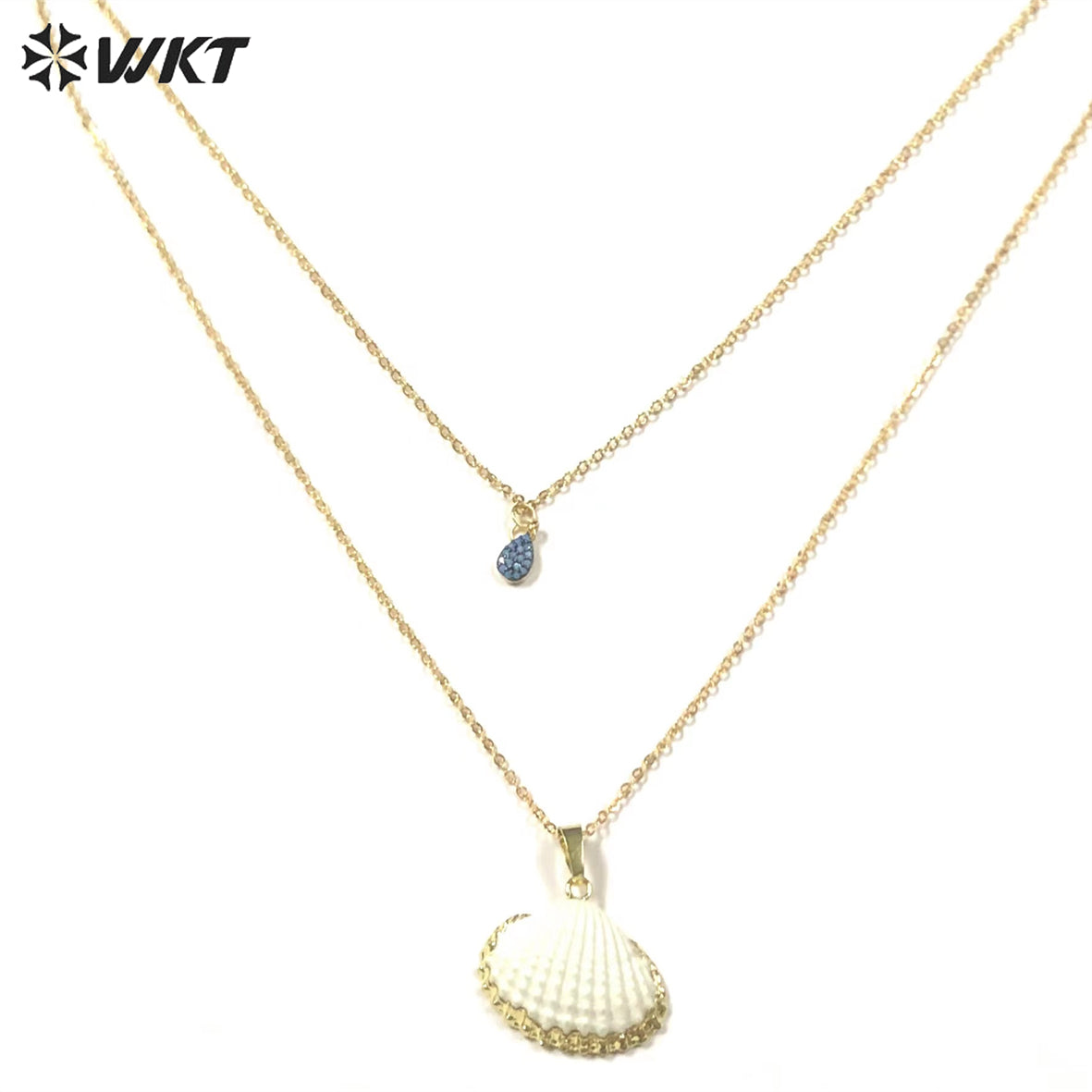 WT-JN174 New Design Fashion Gold Plated Double Layer Choker Necklace Natural White Shell Scallop Pendant Necklace Moon Necklace
