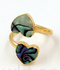 WT-R241 Wholesale 24k Gold Trim Lovely Abalone Shell Ring Double Stone Natural Abalone Shell Ring for Women Wedding Ring