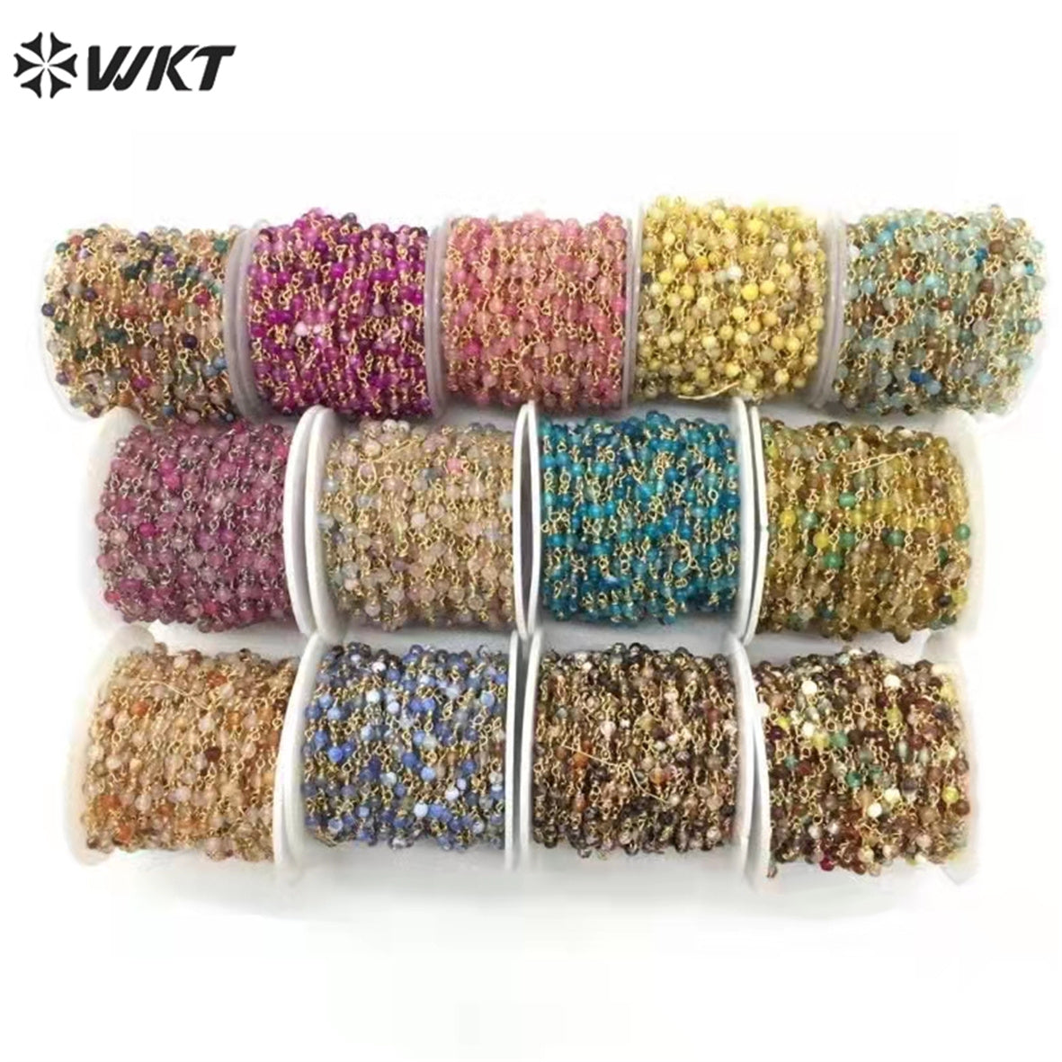 WT-RBC207 Wholesale Fashion Gold Electroplated Colorful Natural Gemstone Beads Chain Handmade Stone Made Rosary Beads Chain