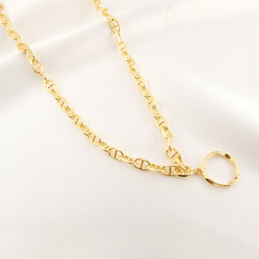 WT-BC203 18K Color Preserving Pig Nose Chain Copper Plated Real Gold Coffee Bean Ring Buckle Chain Bar DIY Necklace Loose