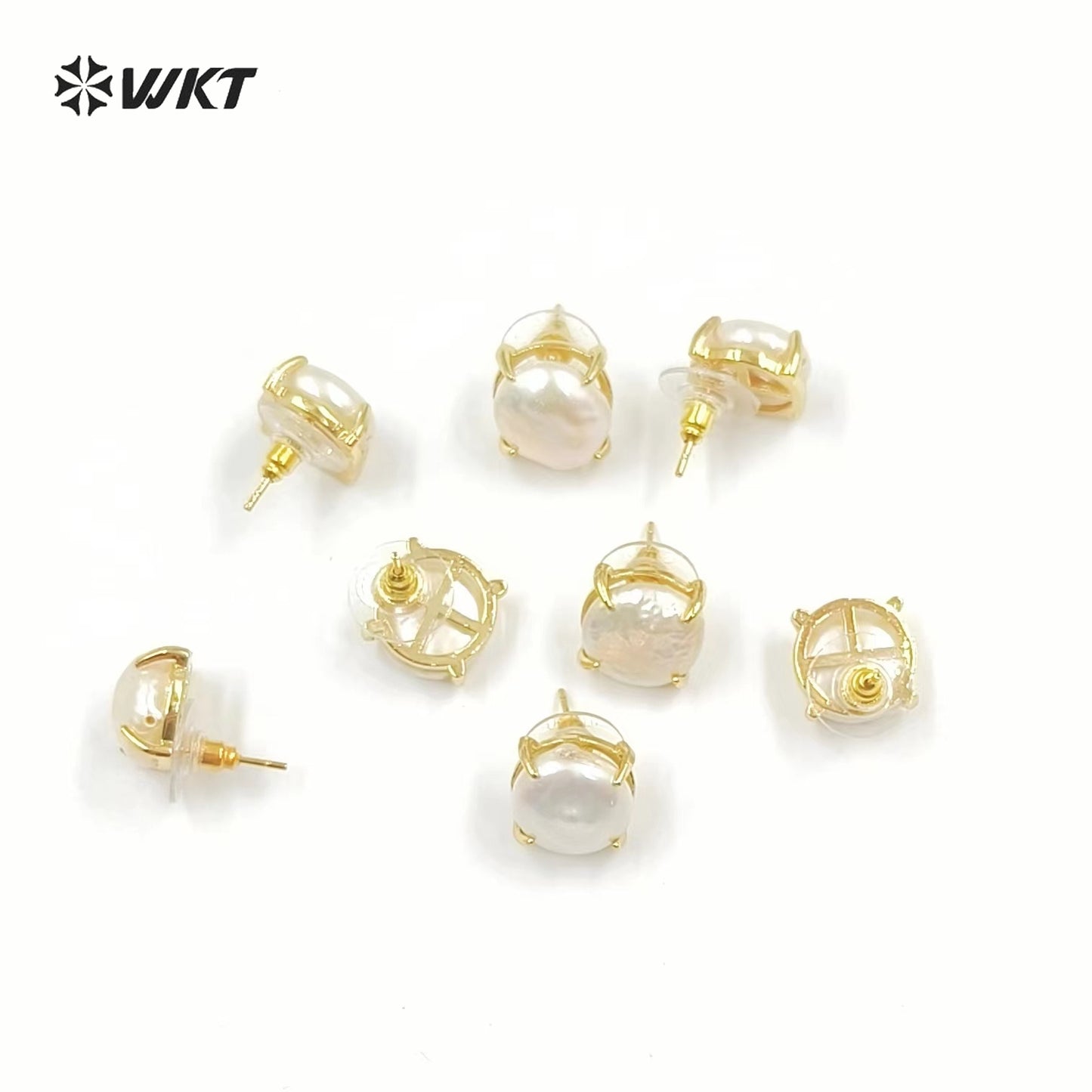 WT-MPE079 Wholesale Gold Plated Natural MOP Shell Earring Women Crescent Horn Earring for Wedding or Office Blue Kyanite& Pearl