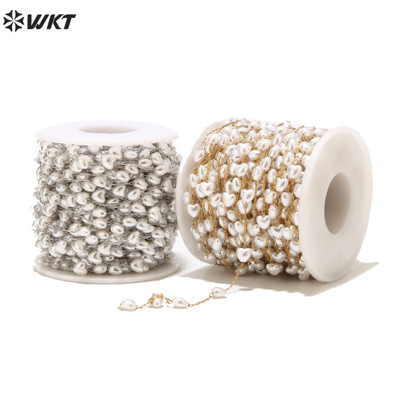 WT-STS018 New Design Stainless Steel Pearl Heart Gold and Silver Love Necklace Bracelet Ladies Clavicle Chain As Birthday Gift