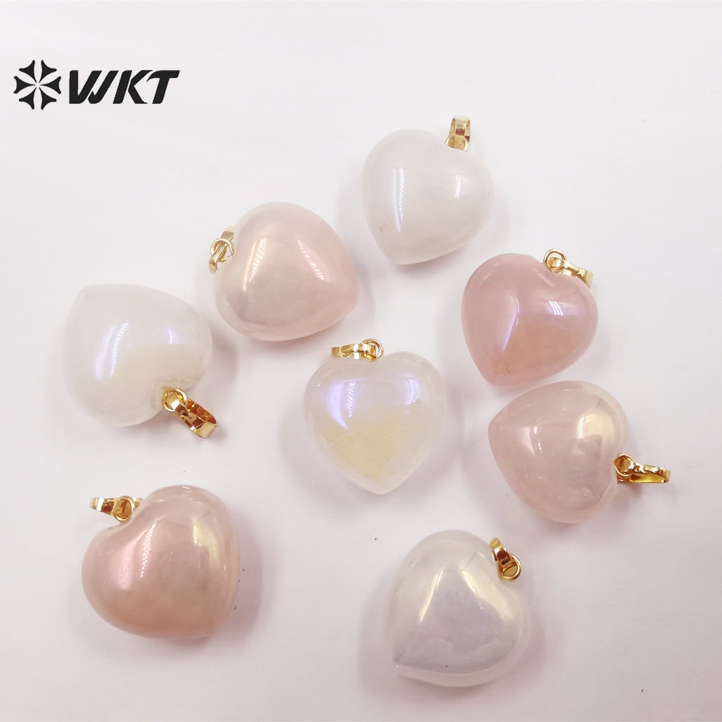 WT-P1825 WKT Newest Fashion Simple Small Heart Aura Stone Pendant Gold Loop Aura Crystal Quartz Heart Pendant Women Aura Pendant