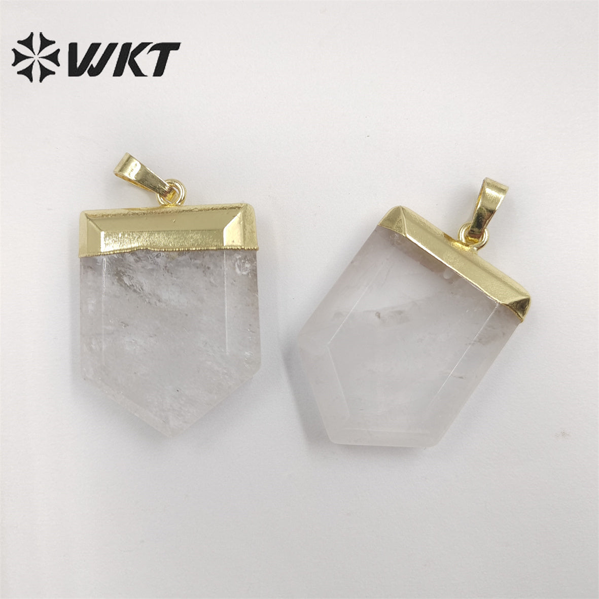 WT-P1829 Women Spirit Healing Crystal Stone Quartz Point Pendant Simple Faceted Spike Shape Crystal Pendant with Resist Tarnish