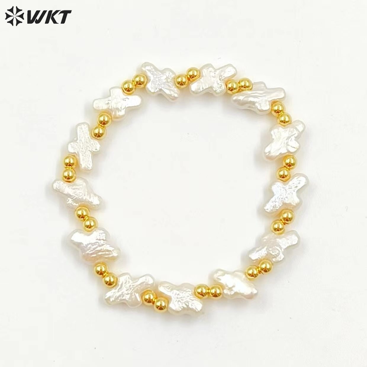 MPB101 Wholesale Handmade White Natural Freshwater Pearl Cross Flexible Beads Bracelets Women Birthday Gift