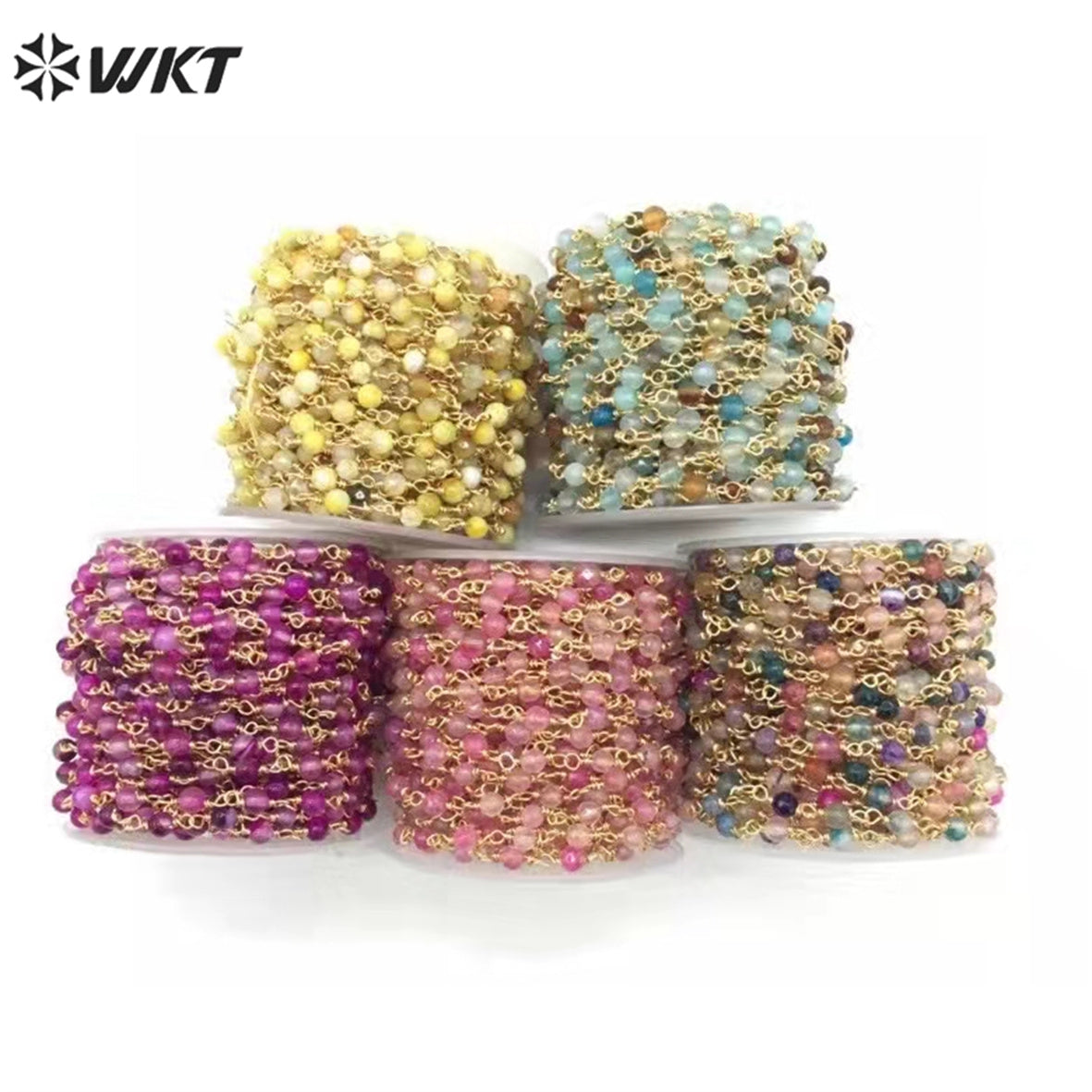 WT-RBC207 Wholesale Fashion Gold Electroplated Colorful Natural Gemstone Beads Chain Handmade Stone Made Rosary Beads Chain