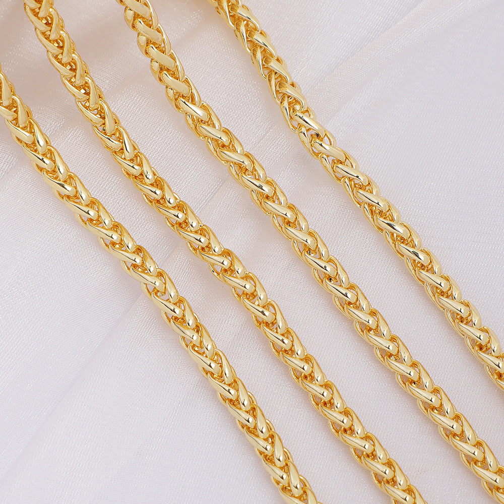 WT-BC205 Copper Plated Color Preserving Genuine Gold Cloth Chain Hollowed Out Lantern Chain Fried Dough Twists Woven Necklace