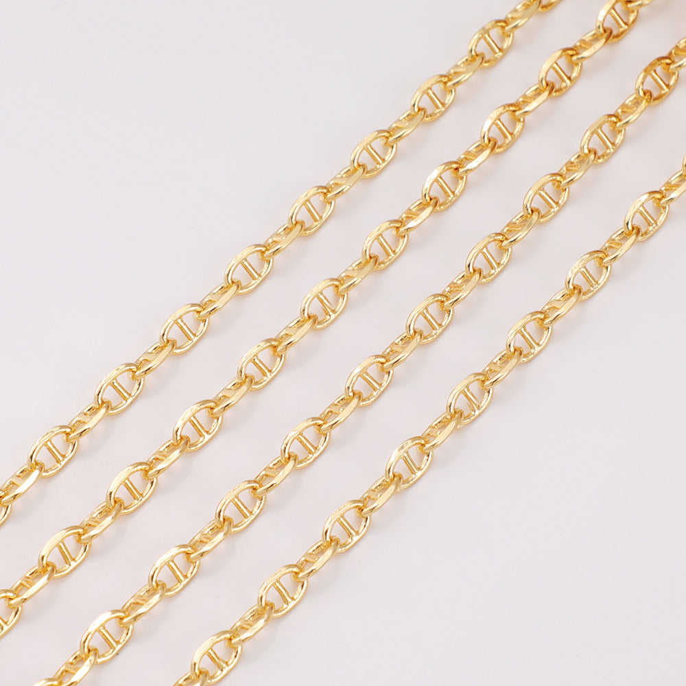 WT-BC203 18K Color Preserving Pig Nose Chain Copper Plated Real Gold Coffee Bean Ring Buckle Chain Bar DIY Necklace Loose