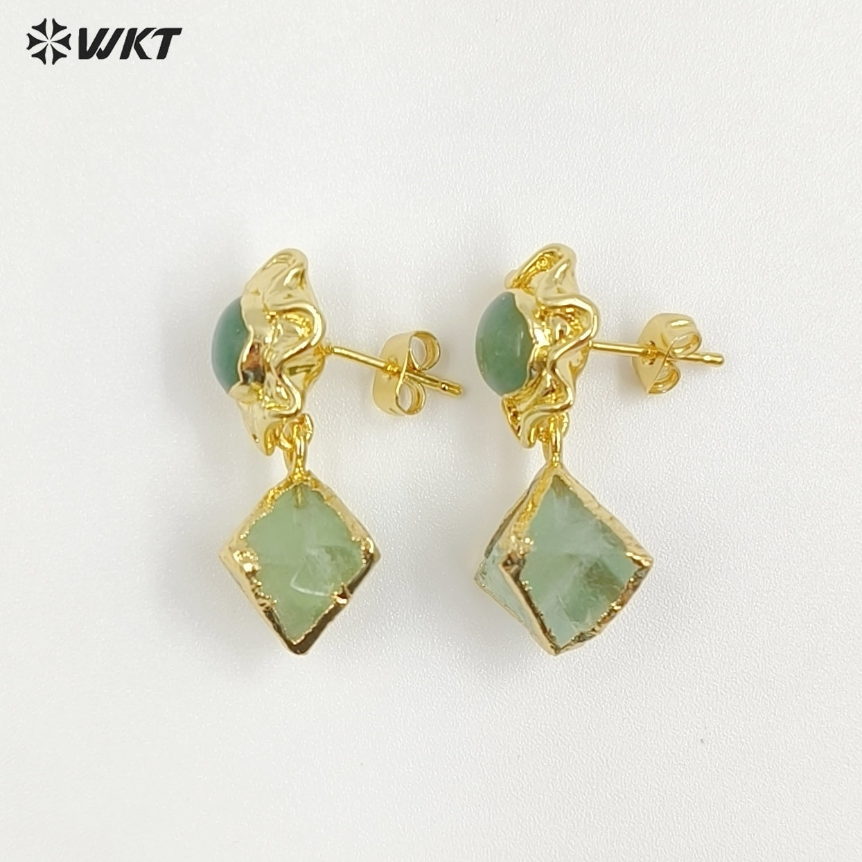 WT-E793 Exquisite Unique 18K Gold Electroplated Natural Gemstones Rhombus Little Earrings As Women Party Birthday Present