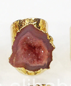 WT-R242 Fashion Design Trendy 24k Gold Plated Natural Druzy Geode Agate Ring Stone Ring