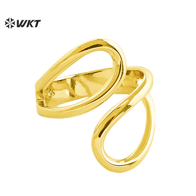 WT-RF014 New Arrival Yellow Brass 18K Gold Plated Trendy Style Spiral Lines Shape Elegant Women Metal Rings For Wedding Gift