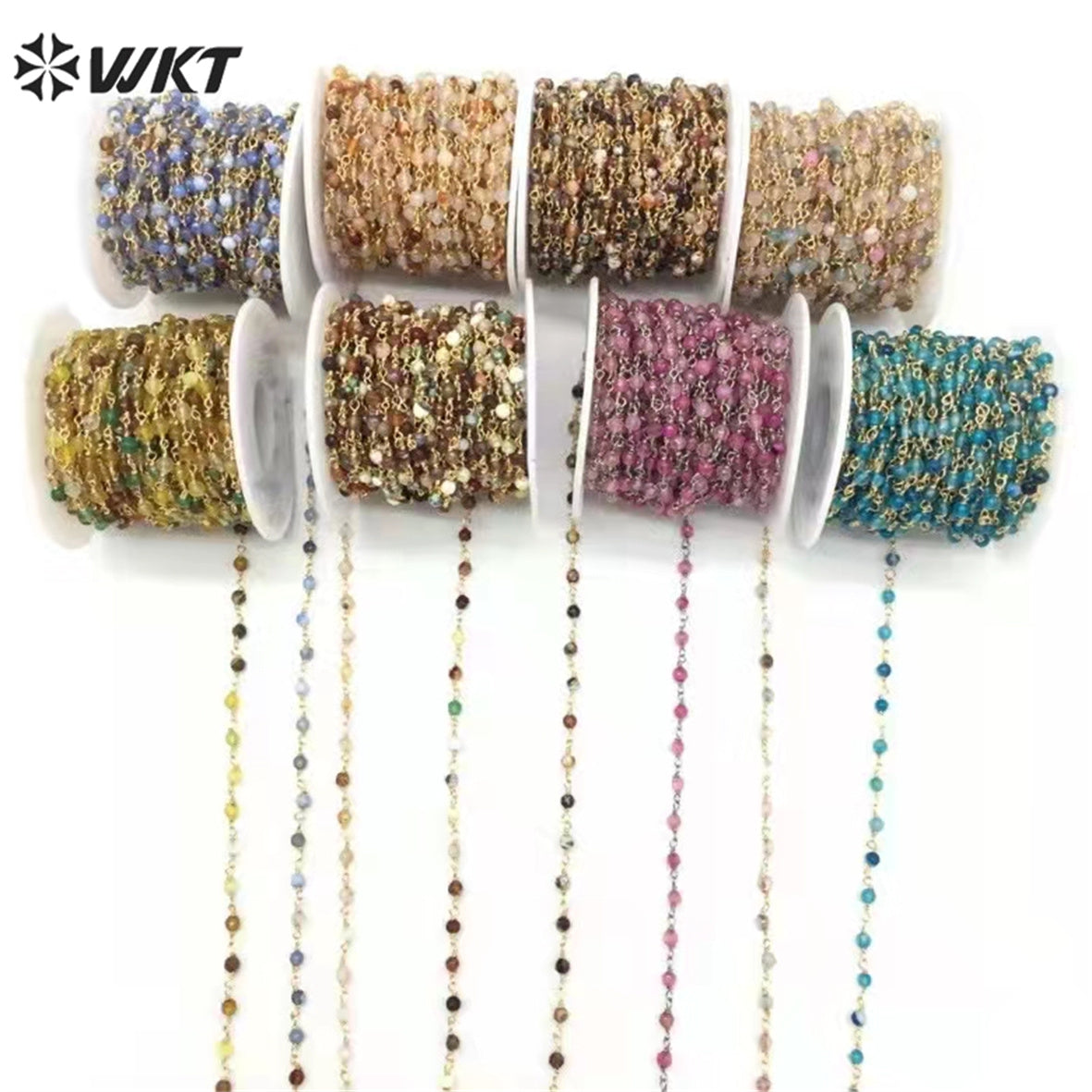 WT-RBC207 Wholesale Fashion Gold Electroplated Colorful Natural Gemstone Beads Chain Handmade Stone Made Rosary Beads Chain