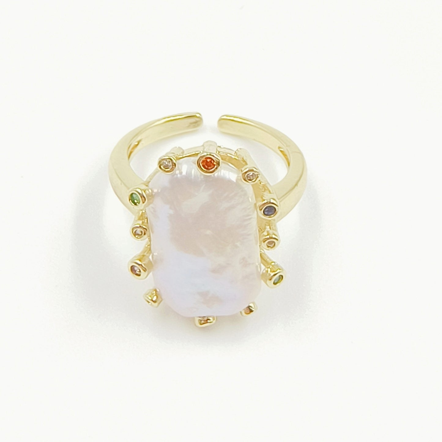 WT-MPR058 Freshwater Pearl Zircon Stravagante 18k Gold Plating Trendy Ring Lovely Women Natural Pearl Boho Ring for Gift